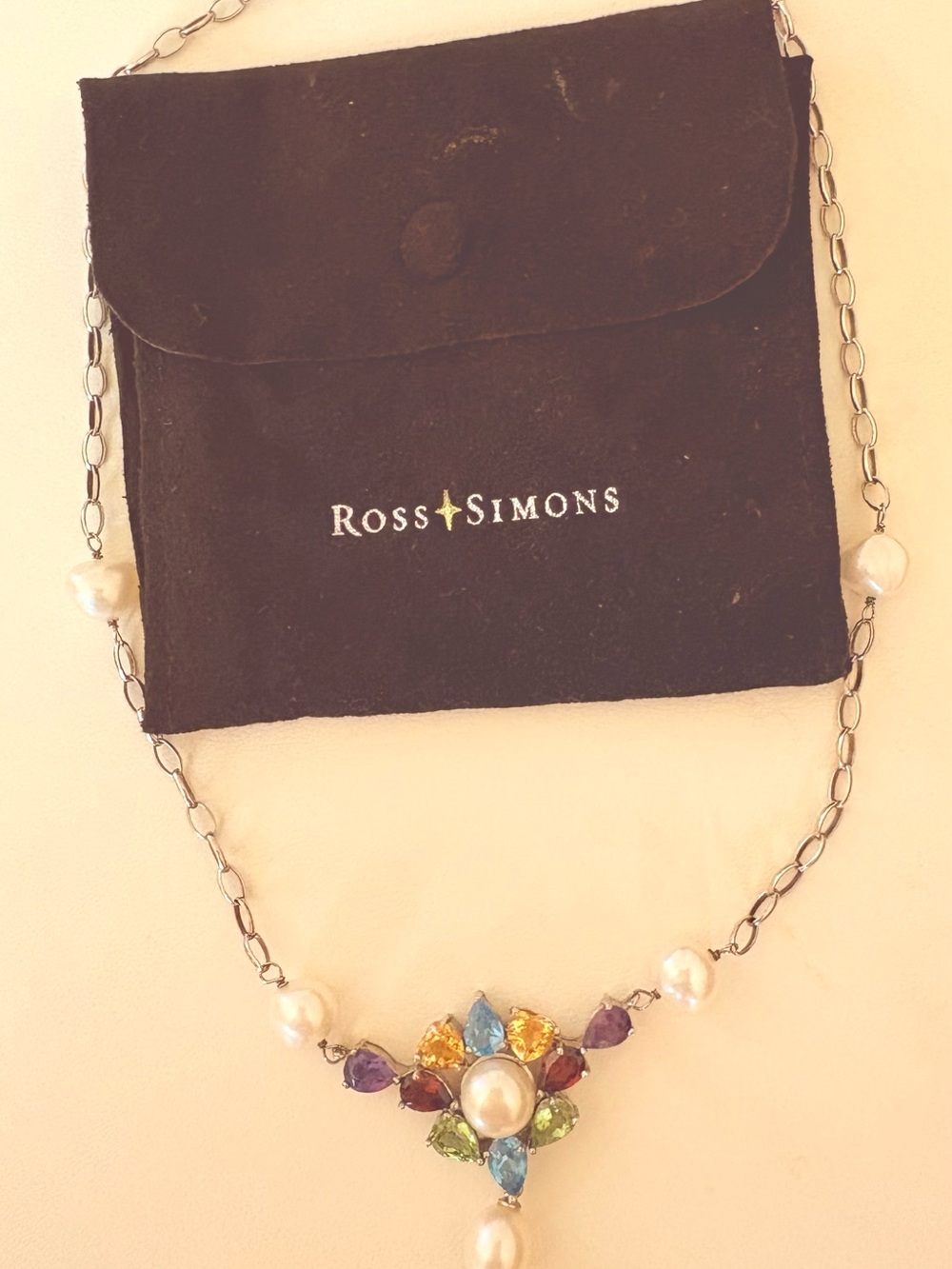 Ross Simon’s 925 Sterling Necklace With Gemstones and Pearls 16-18 Inches Long